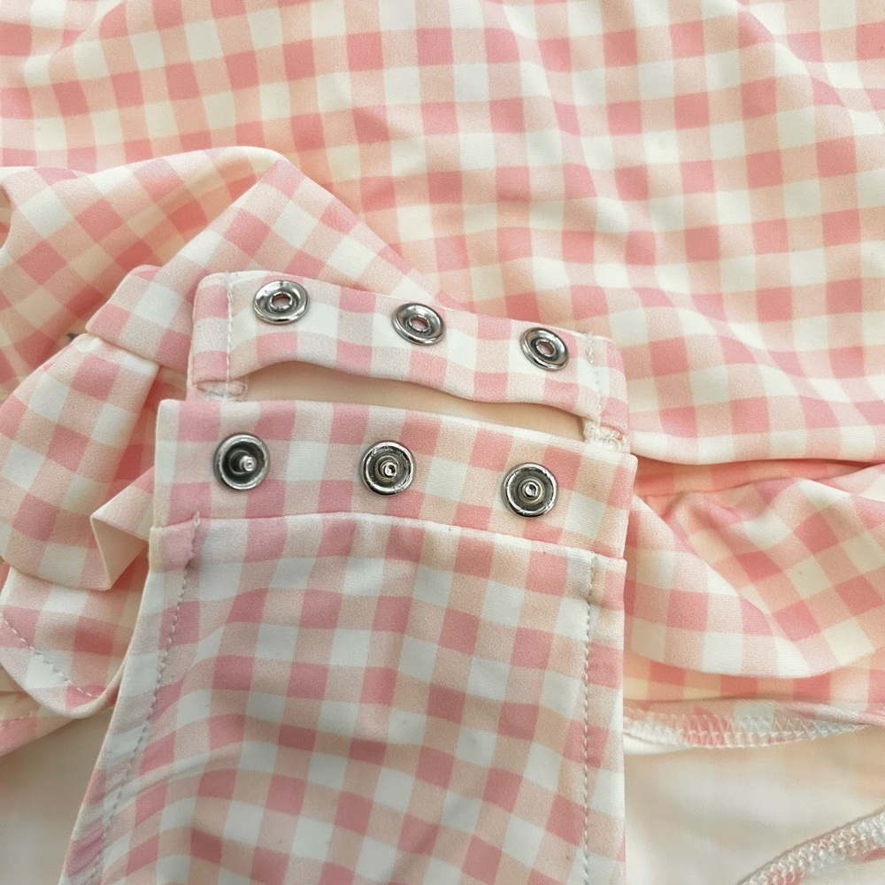 Ralph Lauren Baby Girl Gingham Ruffled One Piece Rash Guard Swimsuit - Picture 4 of 4